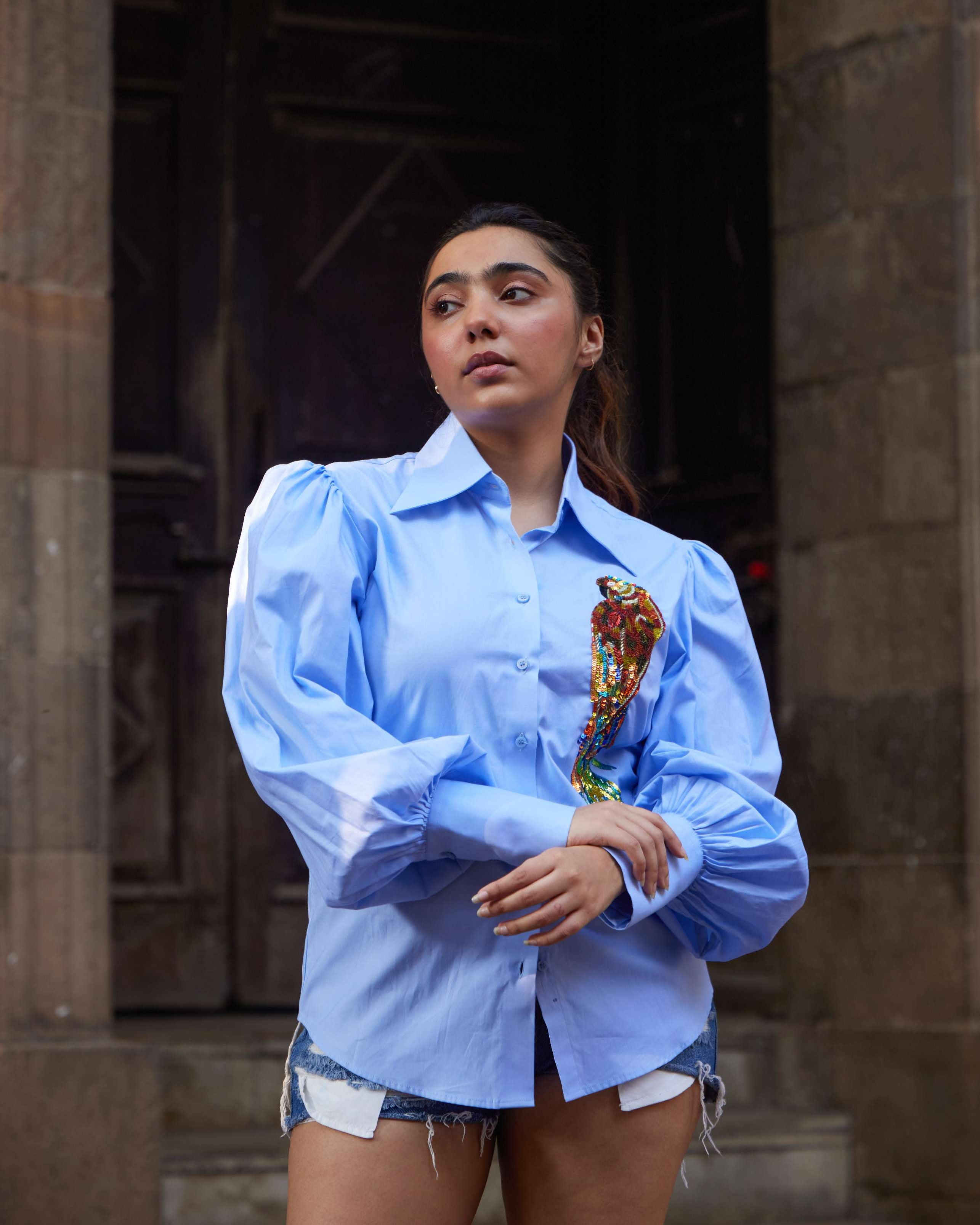 Exotic Parrot Embroidered Shirt