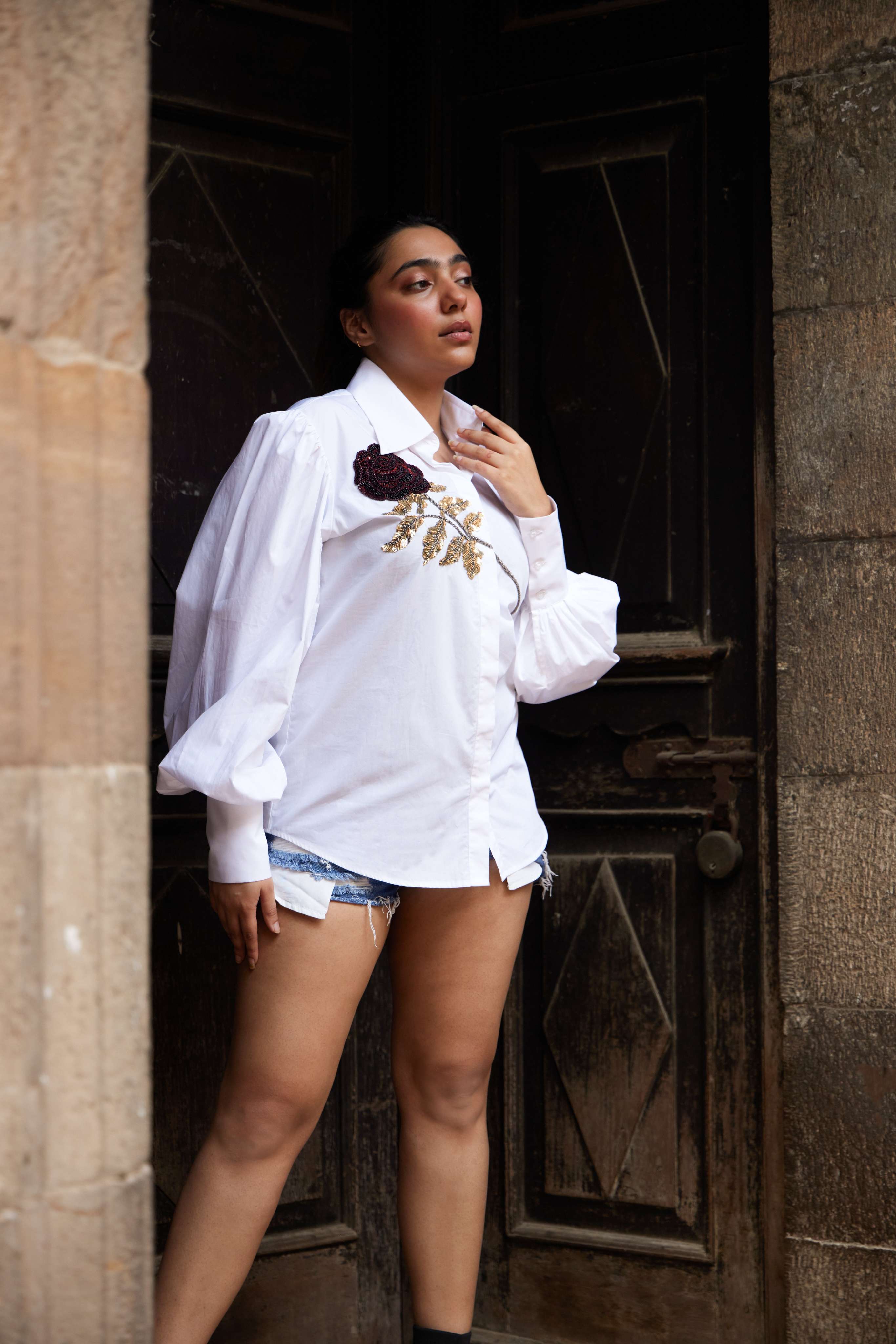 Crimson Rose Embroidered Shirt