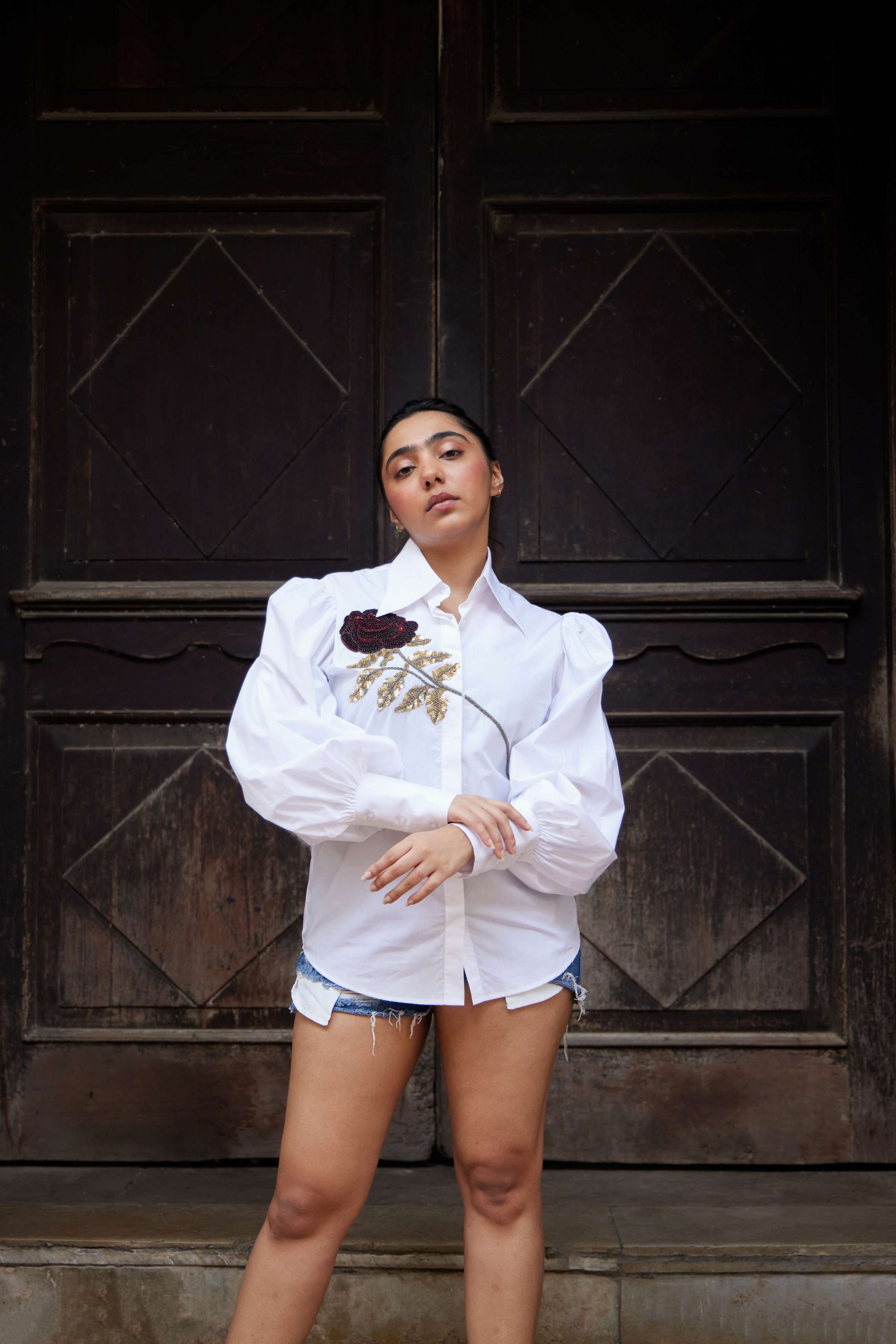 Crimson Rose Embroidered Shirt