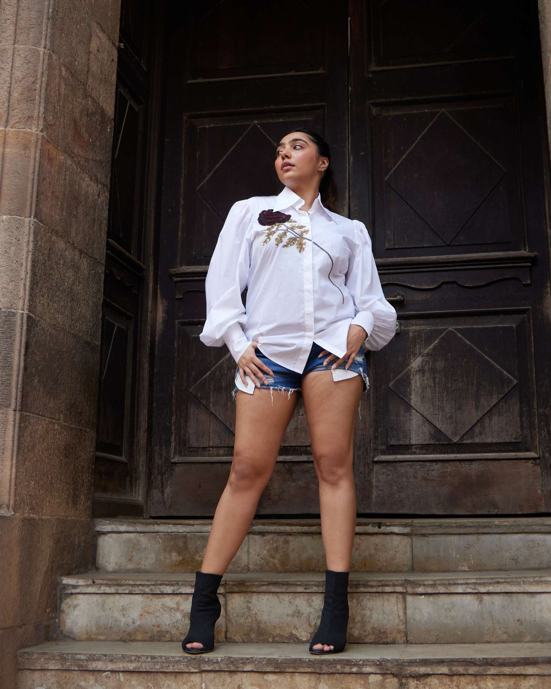 Crimson Rose Embroidered Shirt