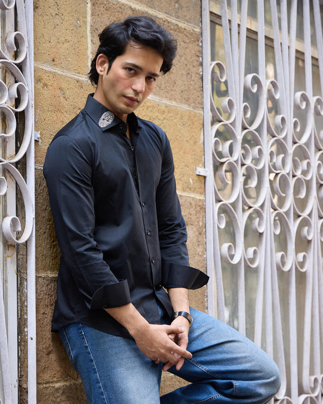 Embroidered Skull Collar Shirt