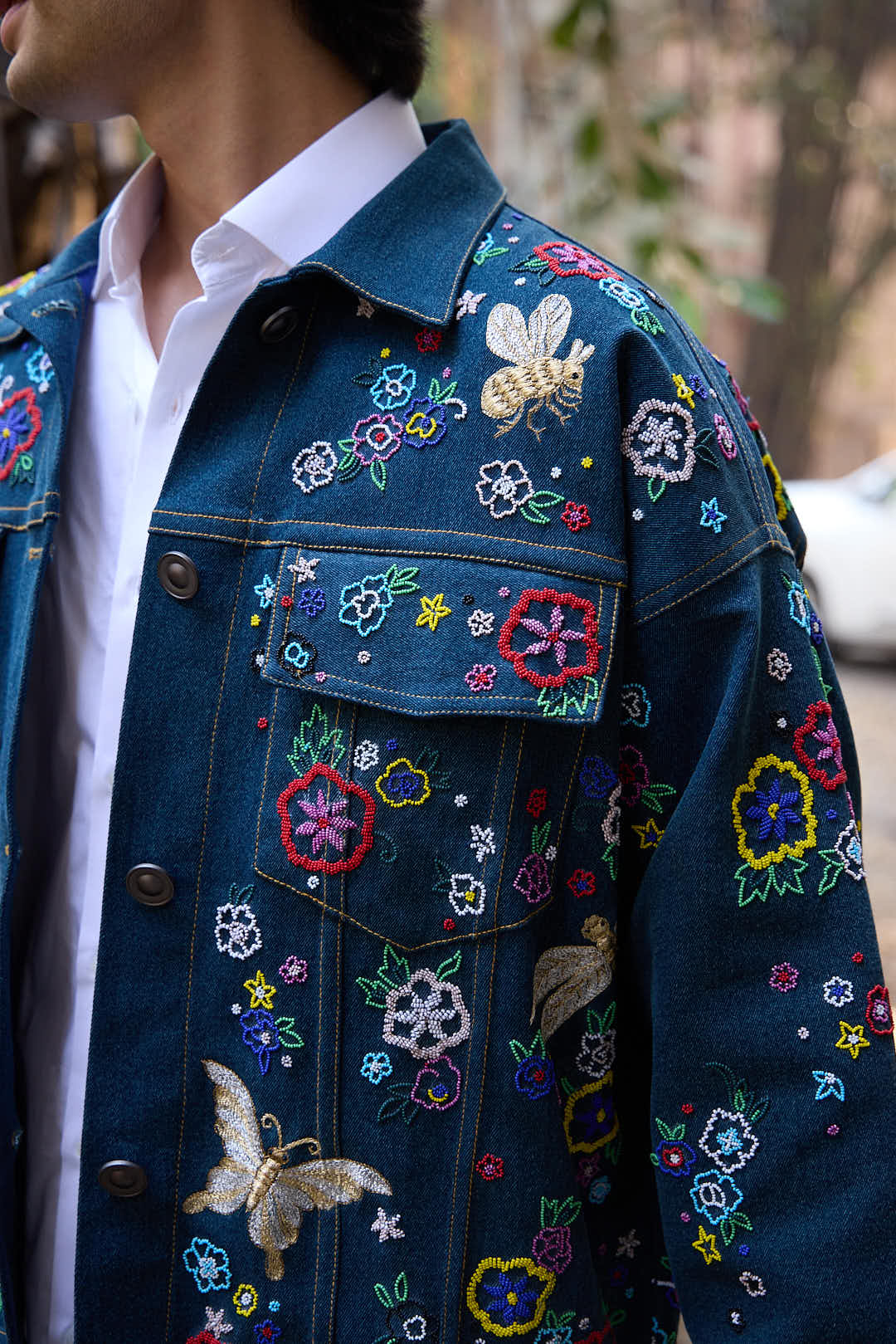 Demin Floral Embroidered Jacket