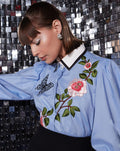 BLUE FLORAL EMBROIDERED SHIRT