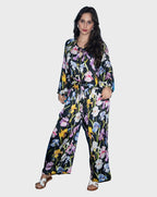 Black Base Colourful Flower Wide Leg Trouser