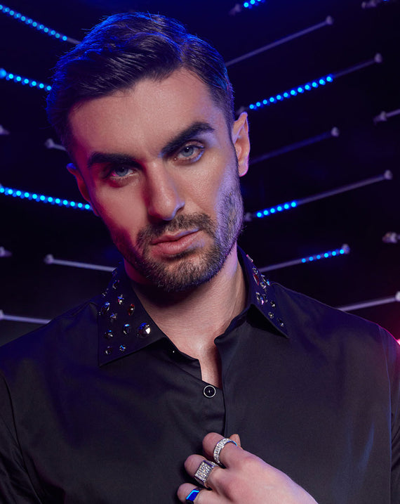 RHINE STONE COLLAR SHIRT