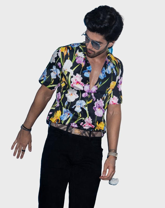 Black Colourful Flower Shirt