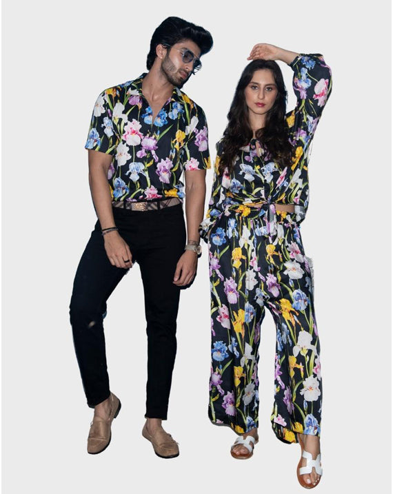 Black Colourful Flower Shirt