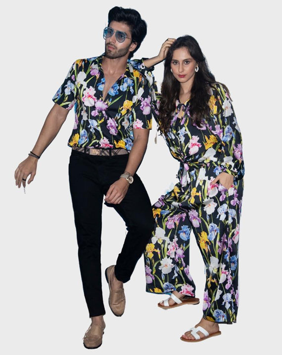 Black Colourful Flower Shirt