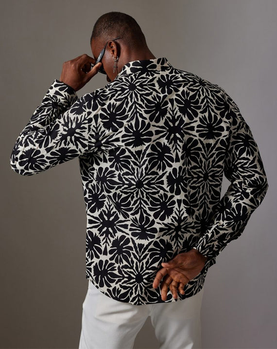 CANCLINI SHIRT BLACK & WHITE FLORAL SHIRT