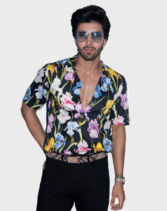 Black Colourful Flower Shirt