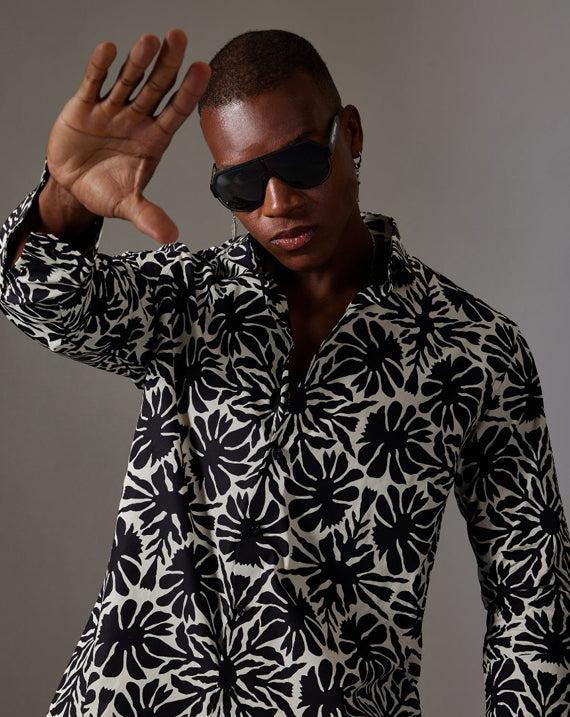 CANCLINI SHIRT BLACK & WHITE FLORAL SHIRT