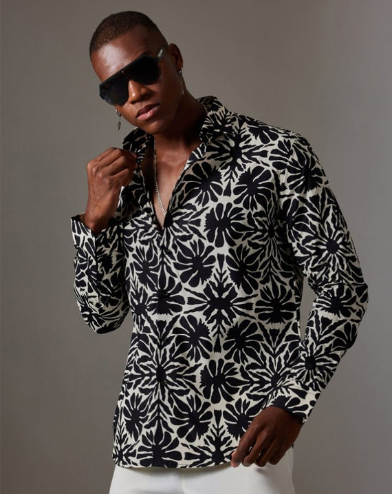 CANCLINI SHIRT BLACK & WHITE FLORAL SHIRT