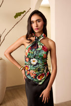 Midnight Bloom Halter Top