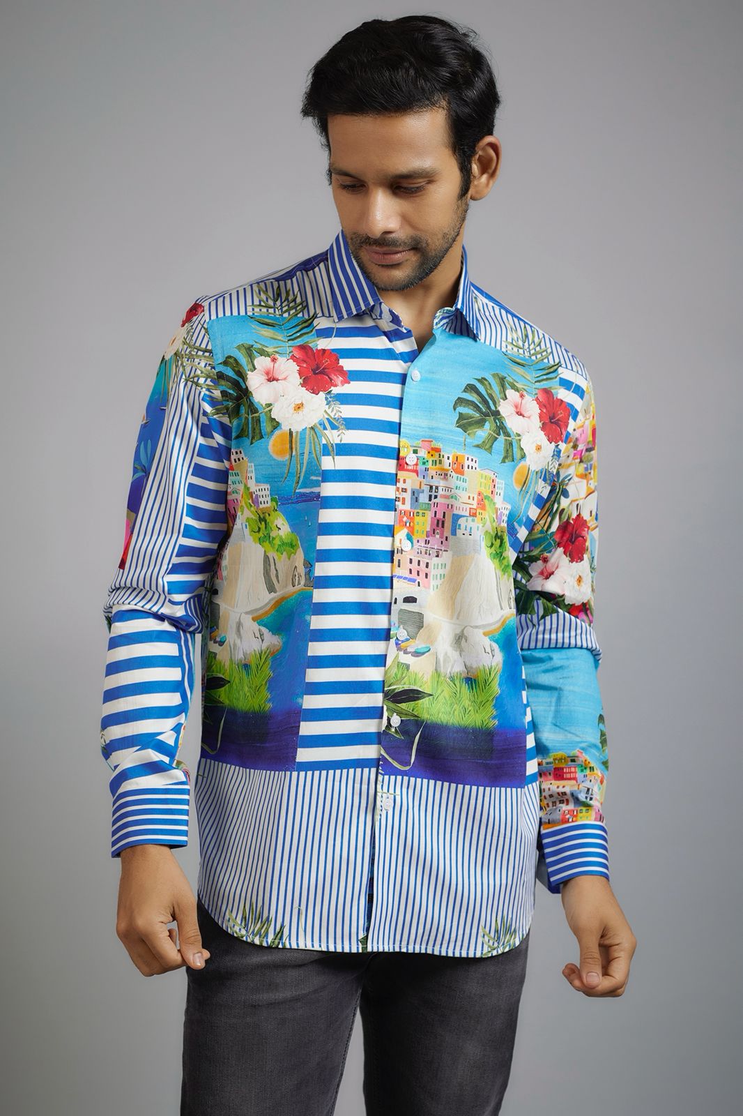 CANCLINI SHIRT AMALFI COAST STRIPE PRINT SHIRT