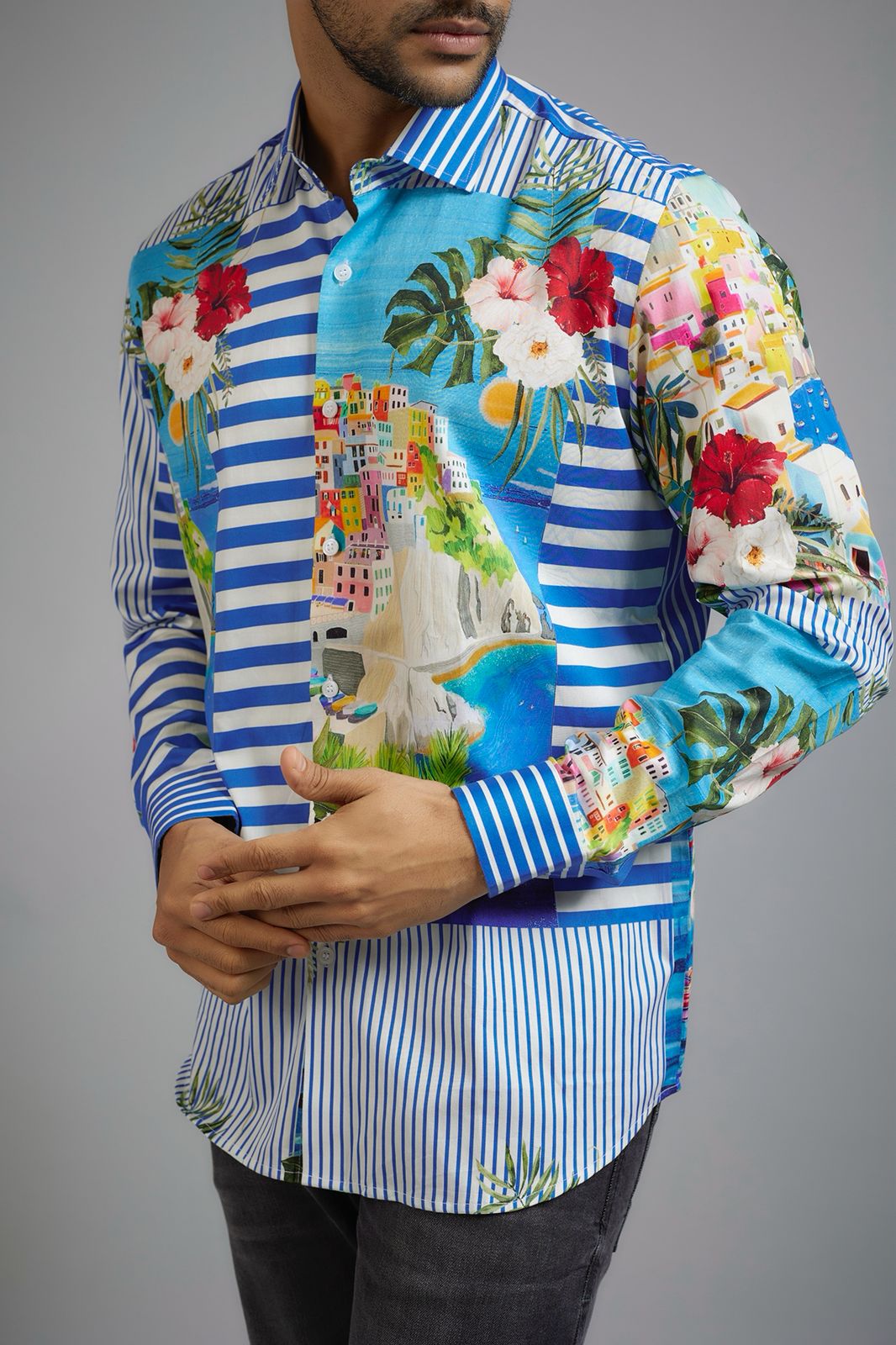 CANCLINI SHIRT AMALFI COAST STRIPE PRINT SHIRT