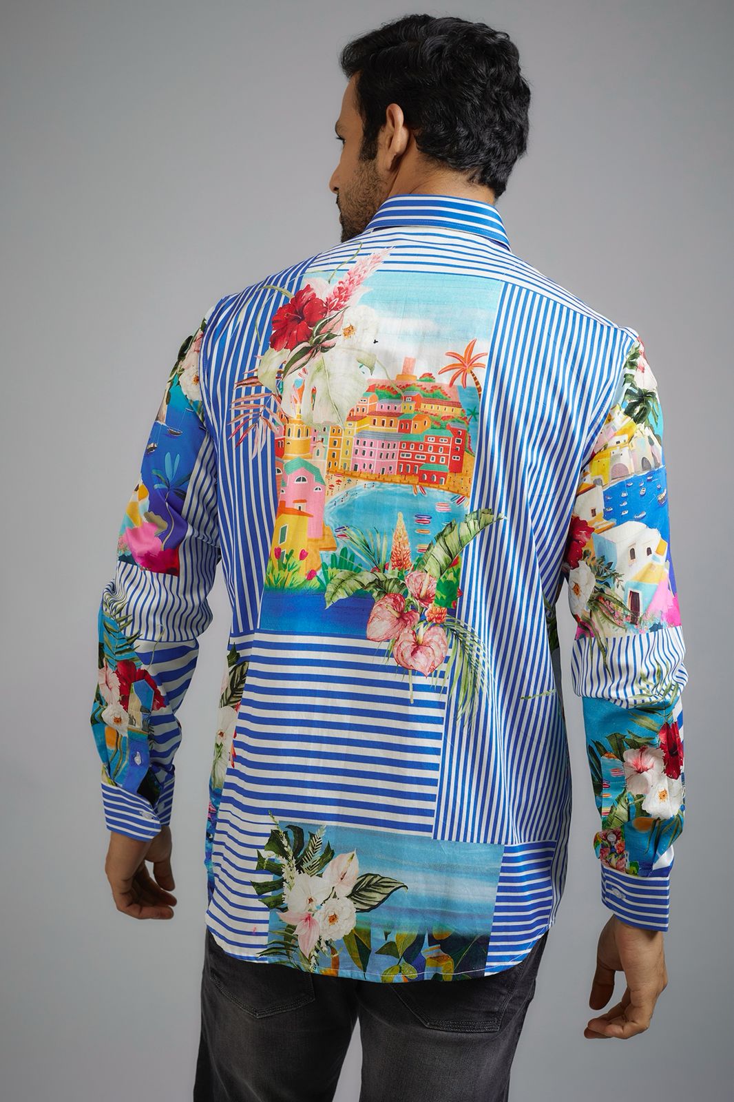 CANCLINI SHIRT AMALFI COAST STRIPE PRINT SHIRT