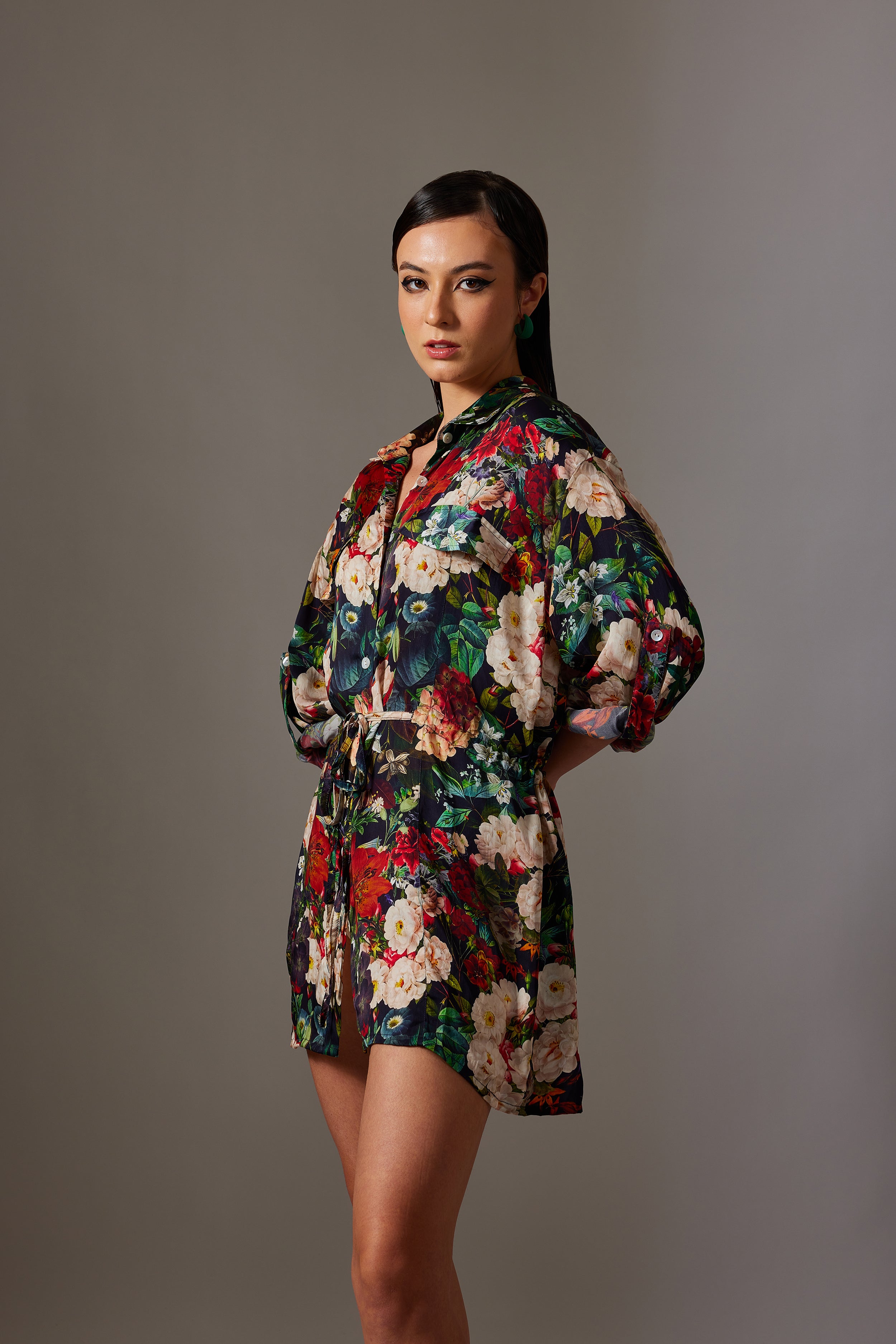 CANCLINI ROSE PRINT SHORT DRESS