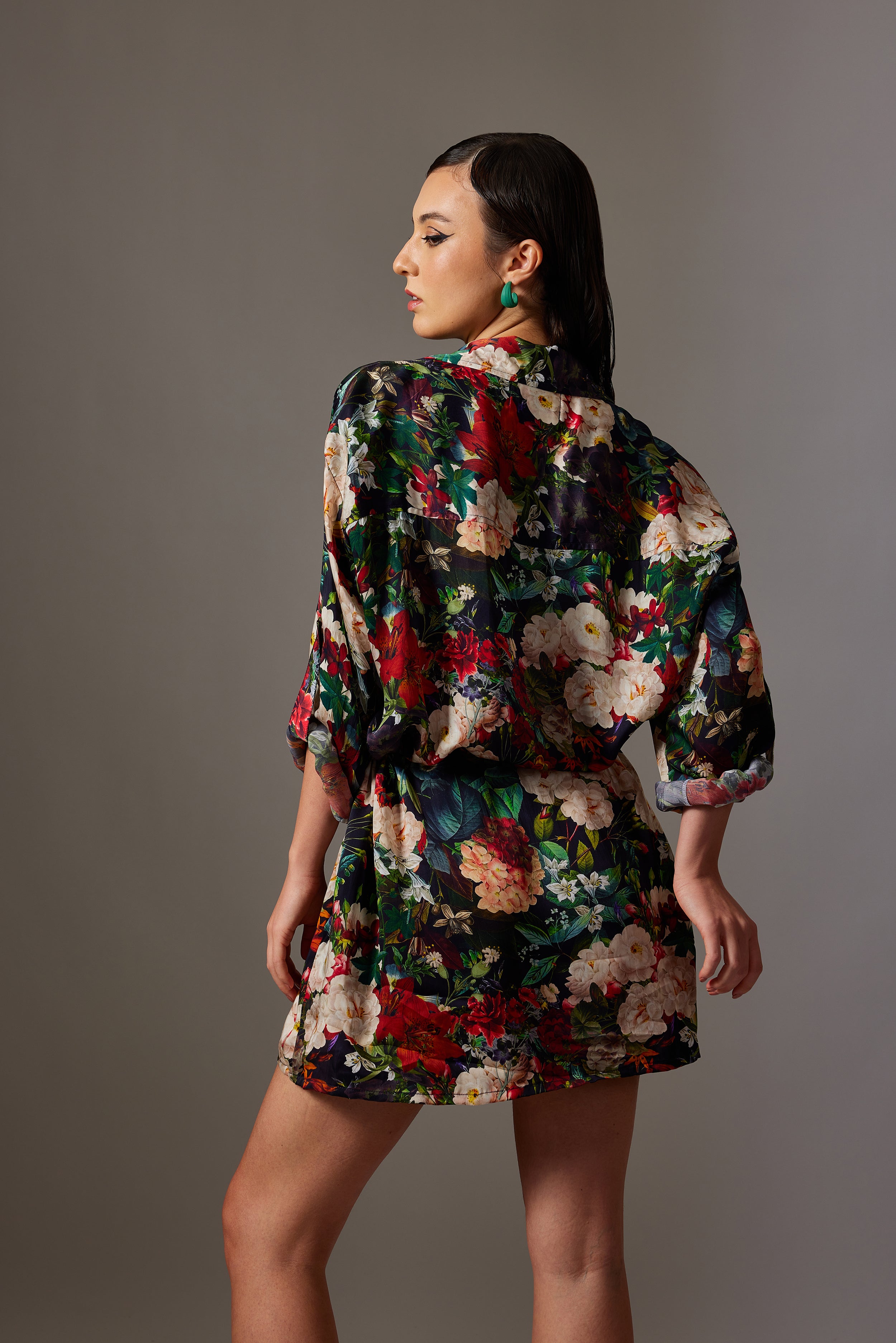 CANCLINI ROSE PRINT SHORT DRESS