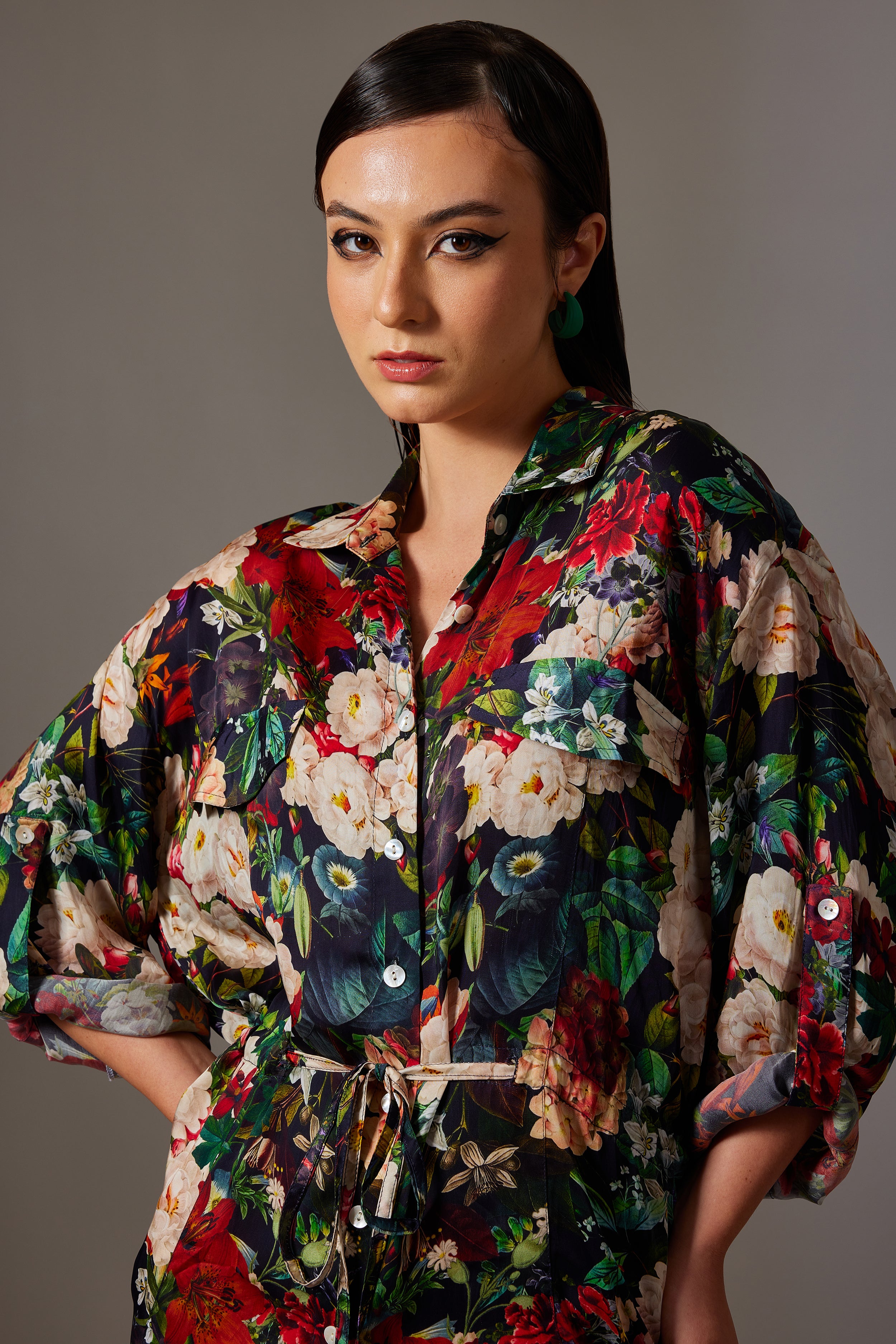 CANCLINI ROSE PRINT SHORT DRESS