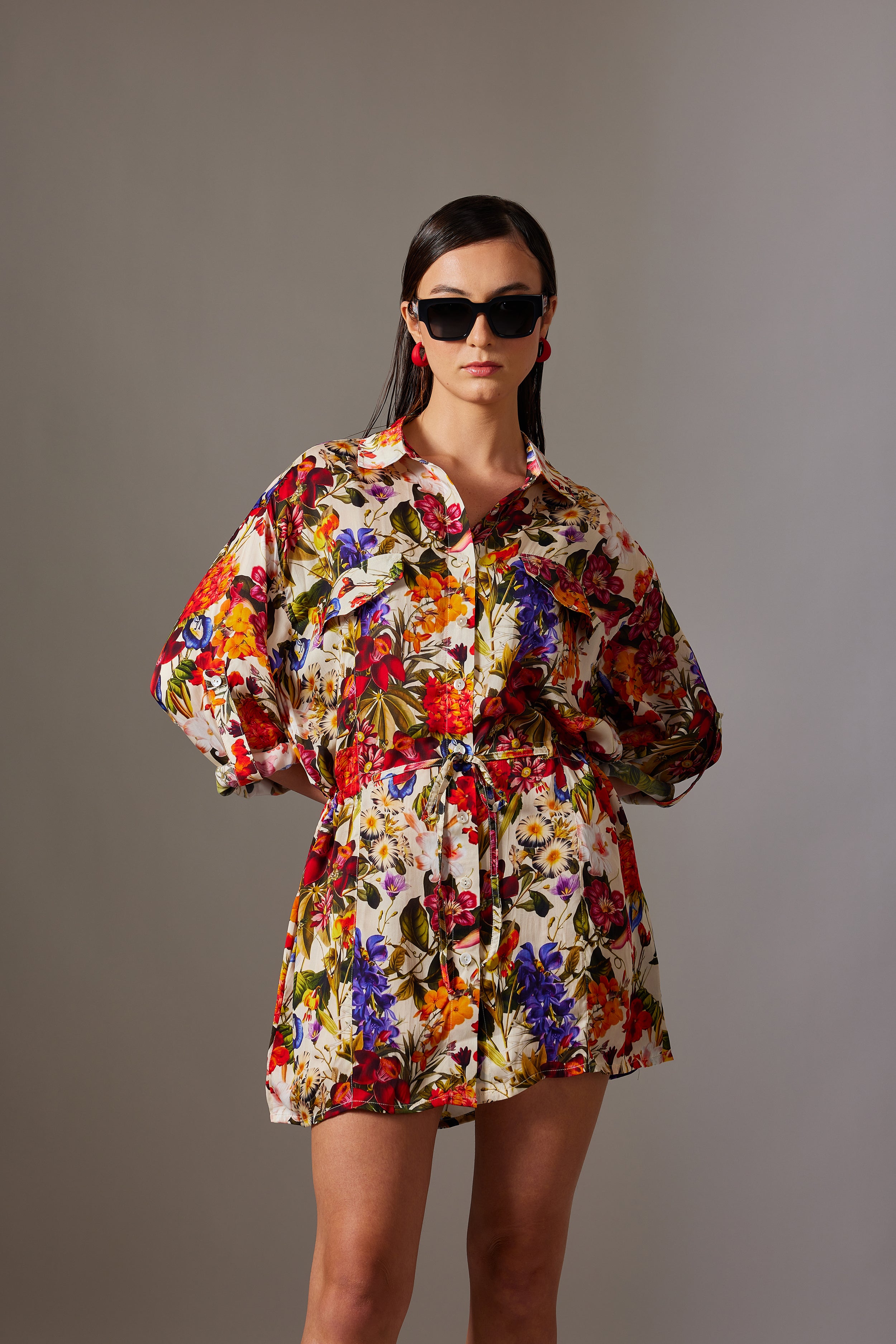 CANCLINI GARDEN PRINT SHORT DRESS