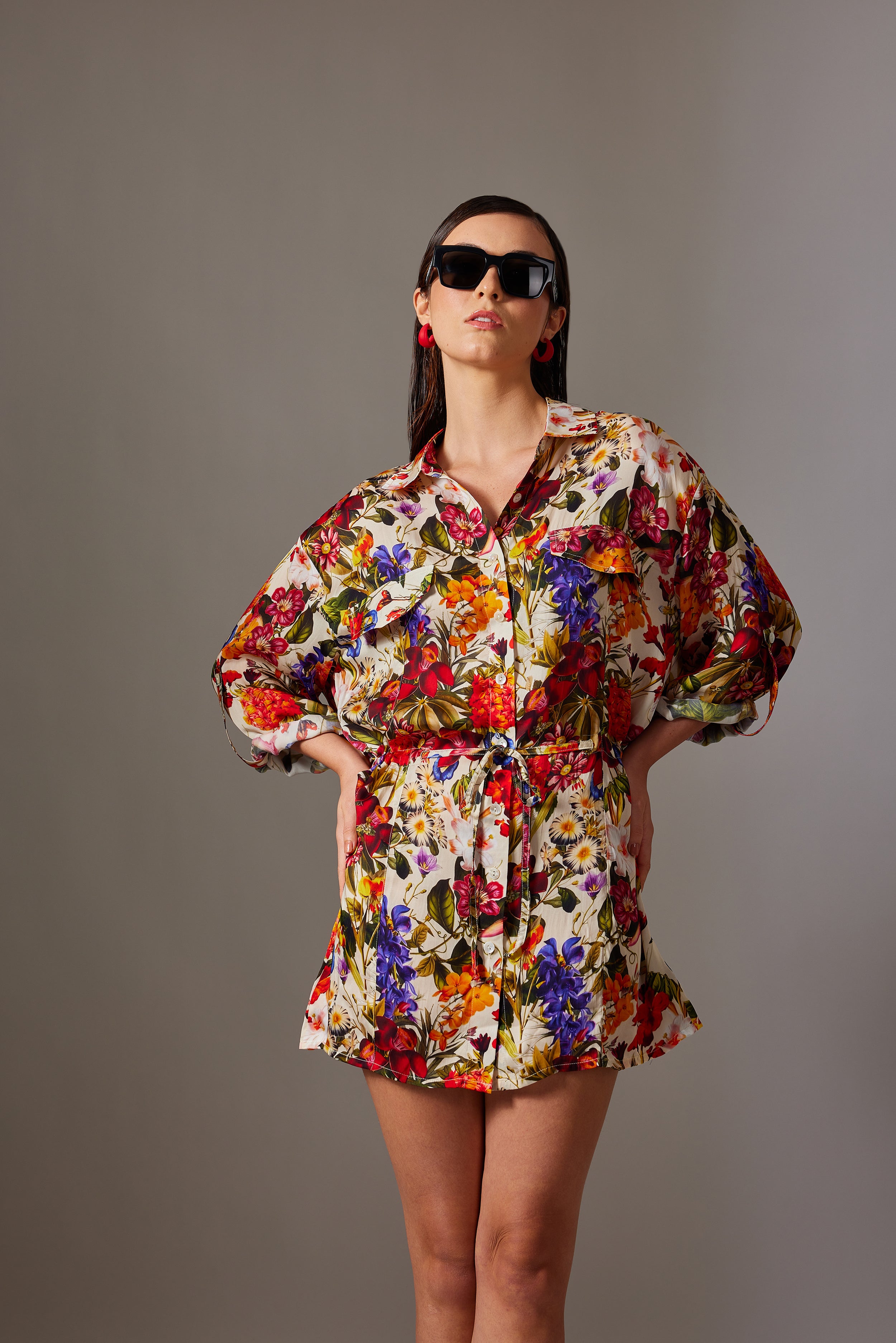 CANCLINI GARDEN PRINT SHORT DRESS