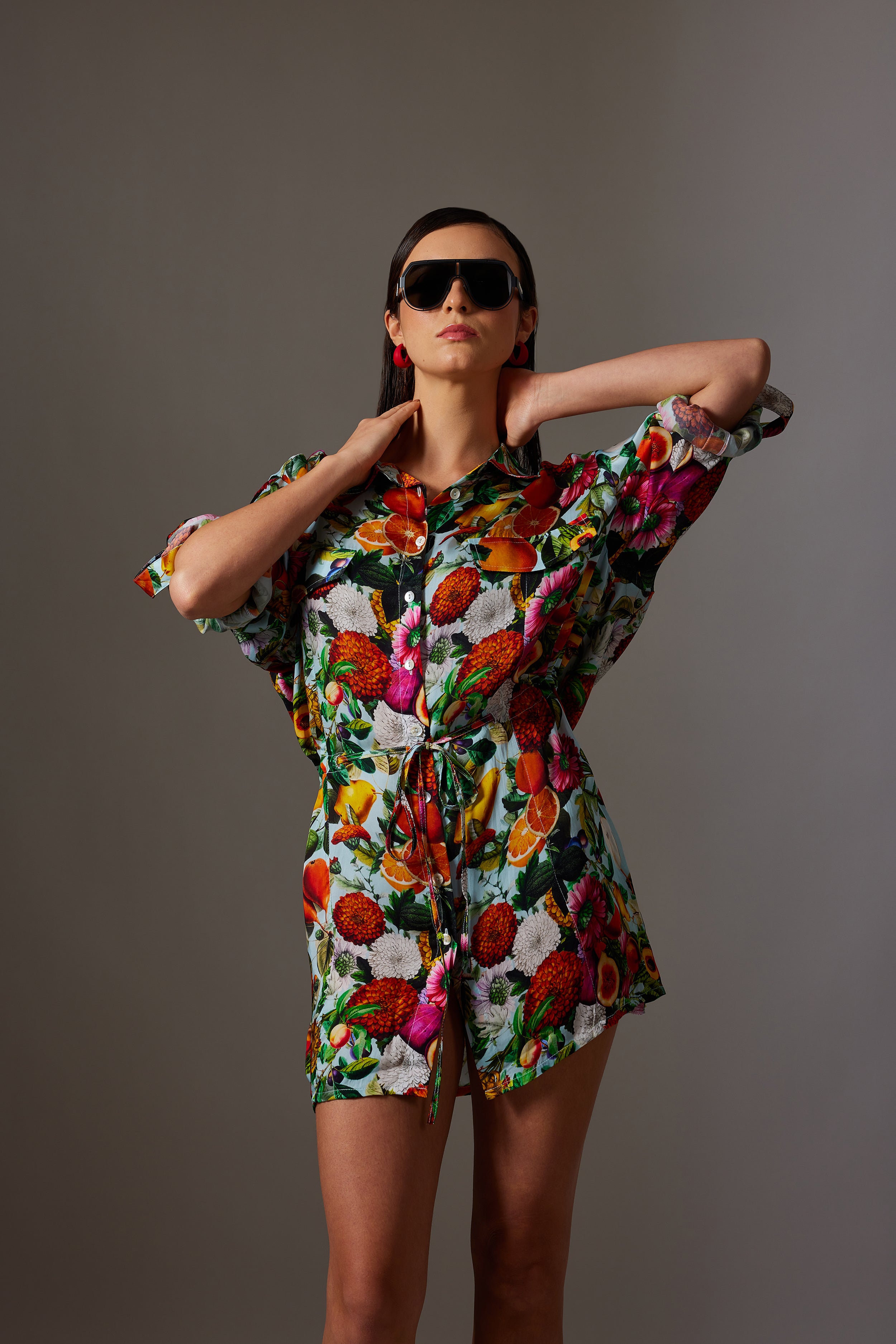CANCLINI TROPICAL PRINT SHORT DRESS