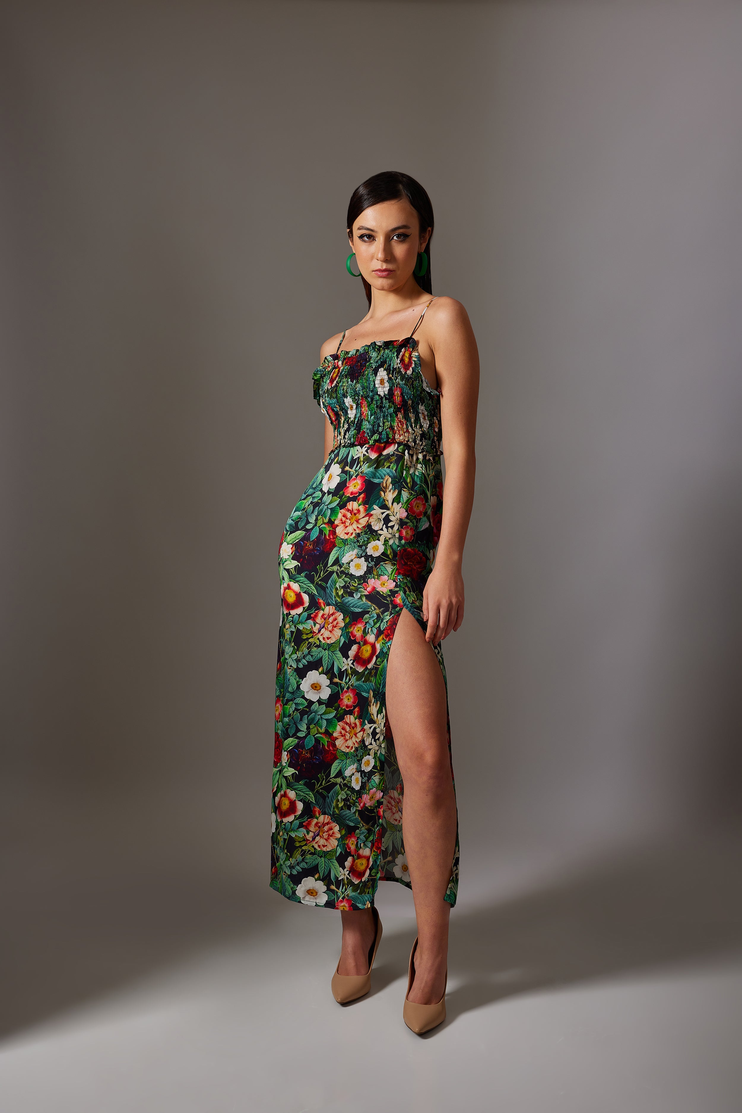 CANCLINI PRINT STRAPPY BLACK DRESS