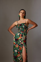 CANCLINI PRINT STRAPPY BLACK DRESS