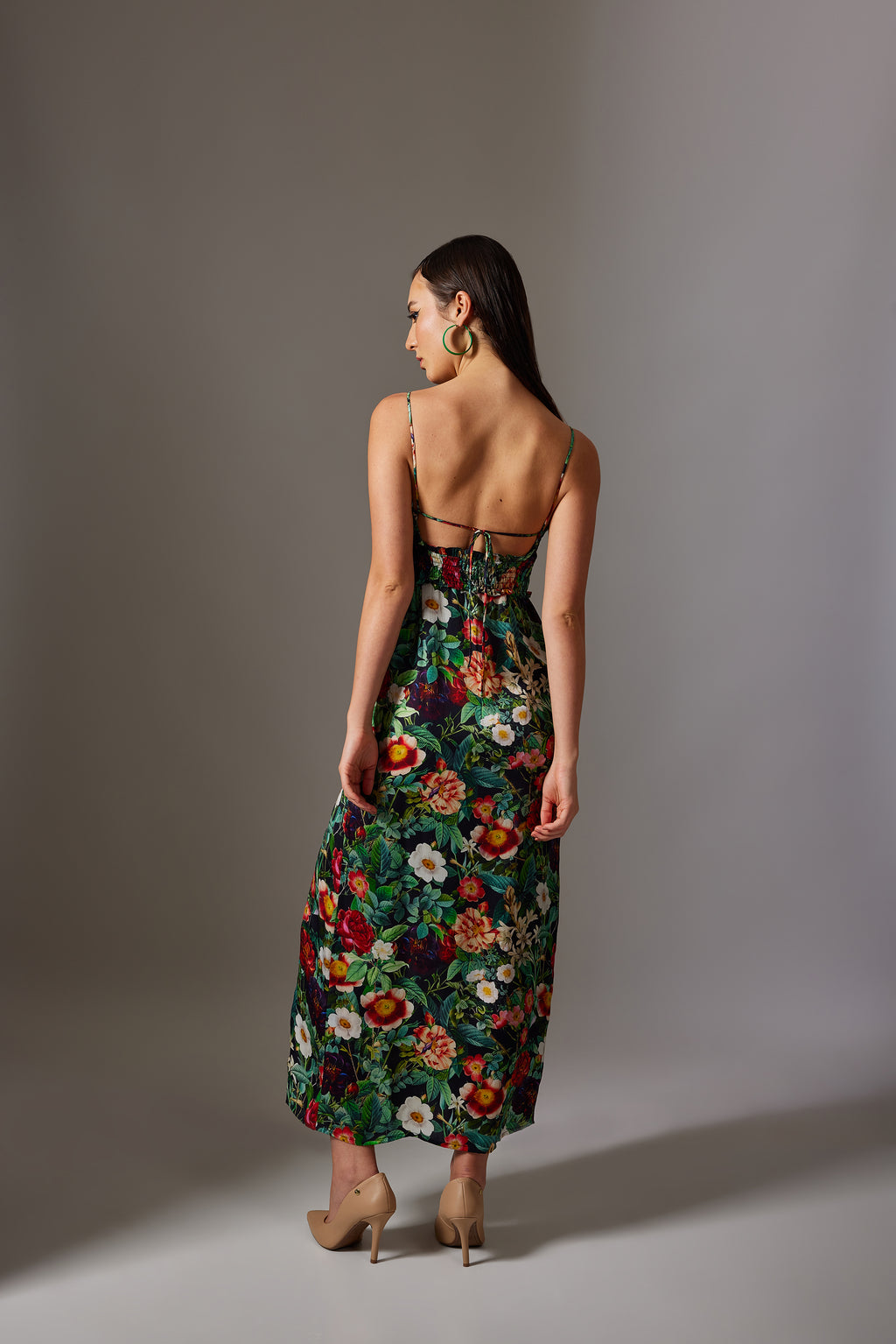 CANCLINI PRINT STRAPPY BLACK DRESS