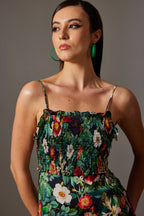 CANCLINI PRINT STRAPPY BLACK DRESS