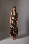 CANCLINI PRINT BLACK HALTER DRESS