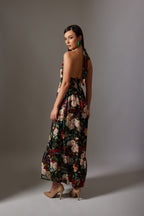 CANCLINI PRINT BLACK HALTER DRESS