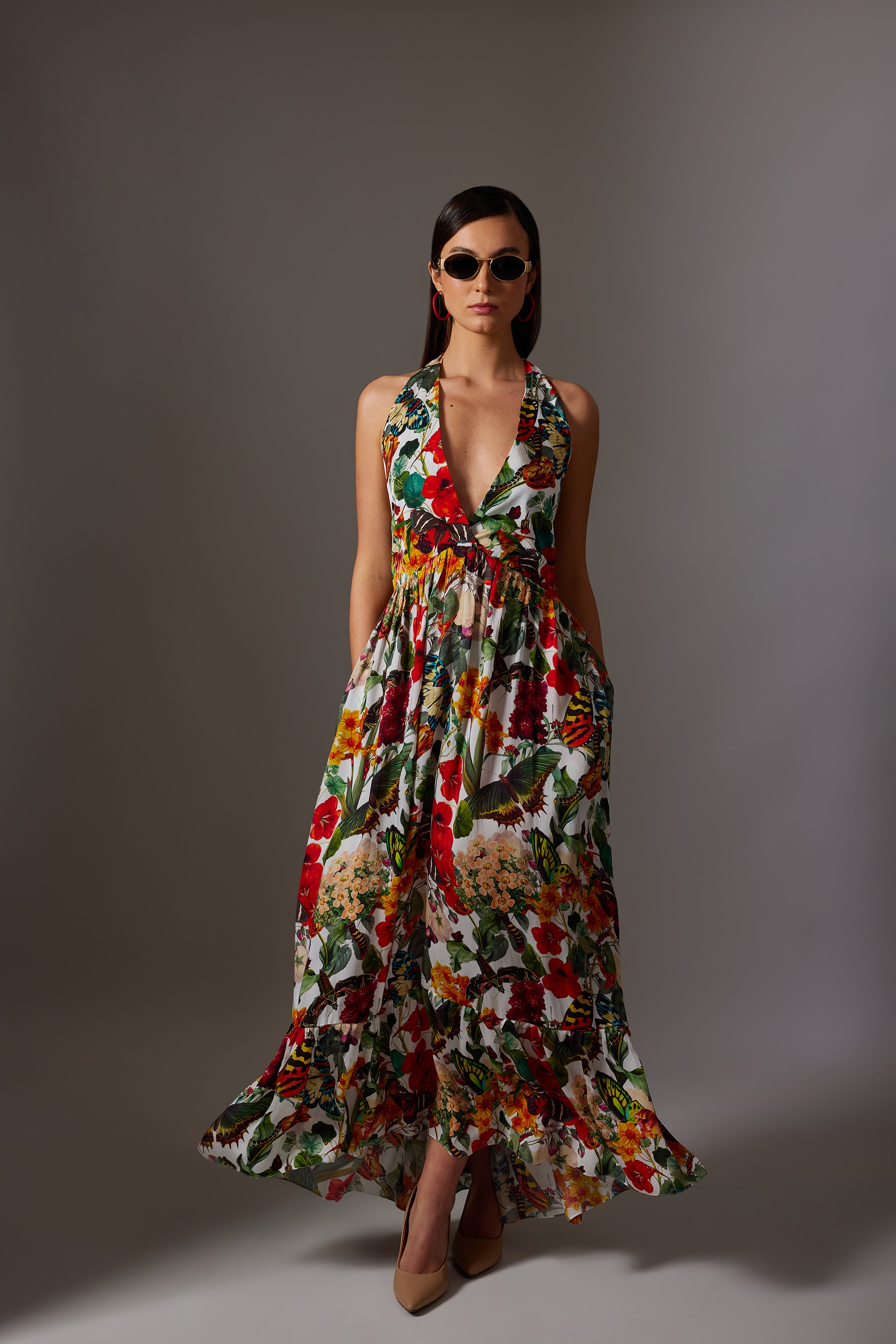 CANCLINI PRINT HALTER DRESS