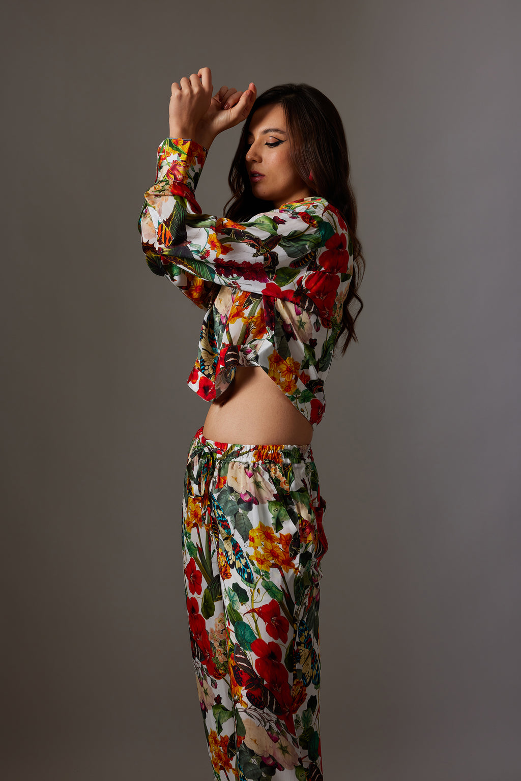 CANCLINI FLORAL PRINT MULTI COLOUR CROP SHIRT