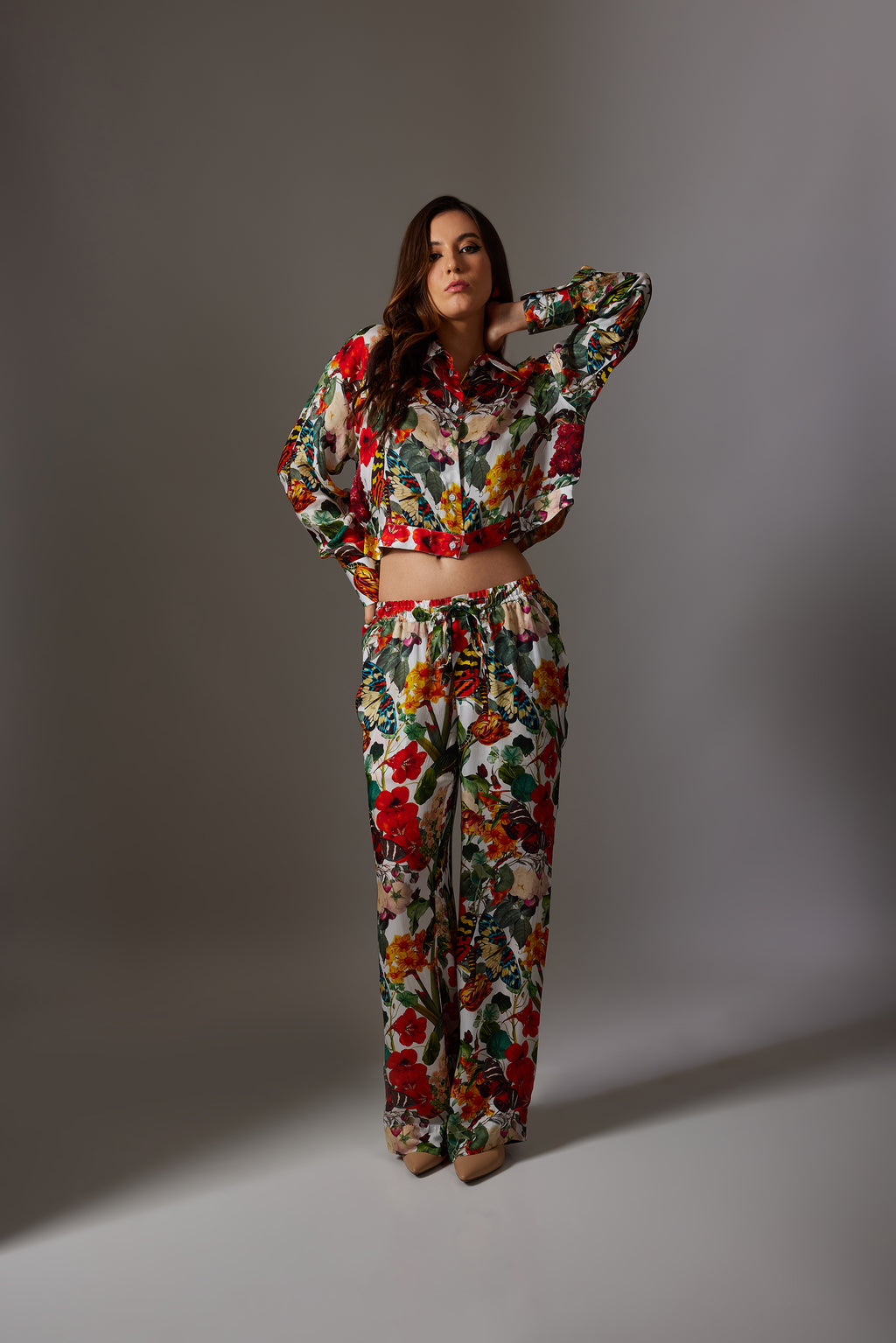CANCLINI FLORAL PRINT MULTI COLOUR CROP SHIRT
