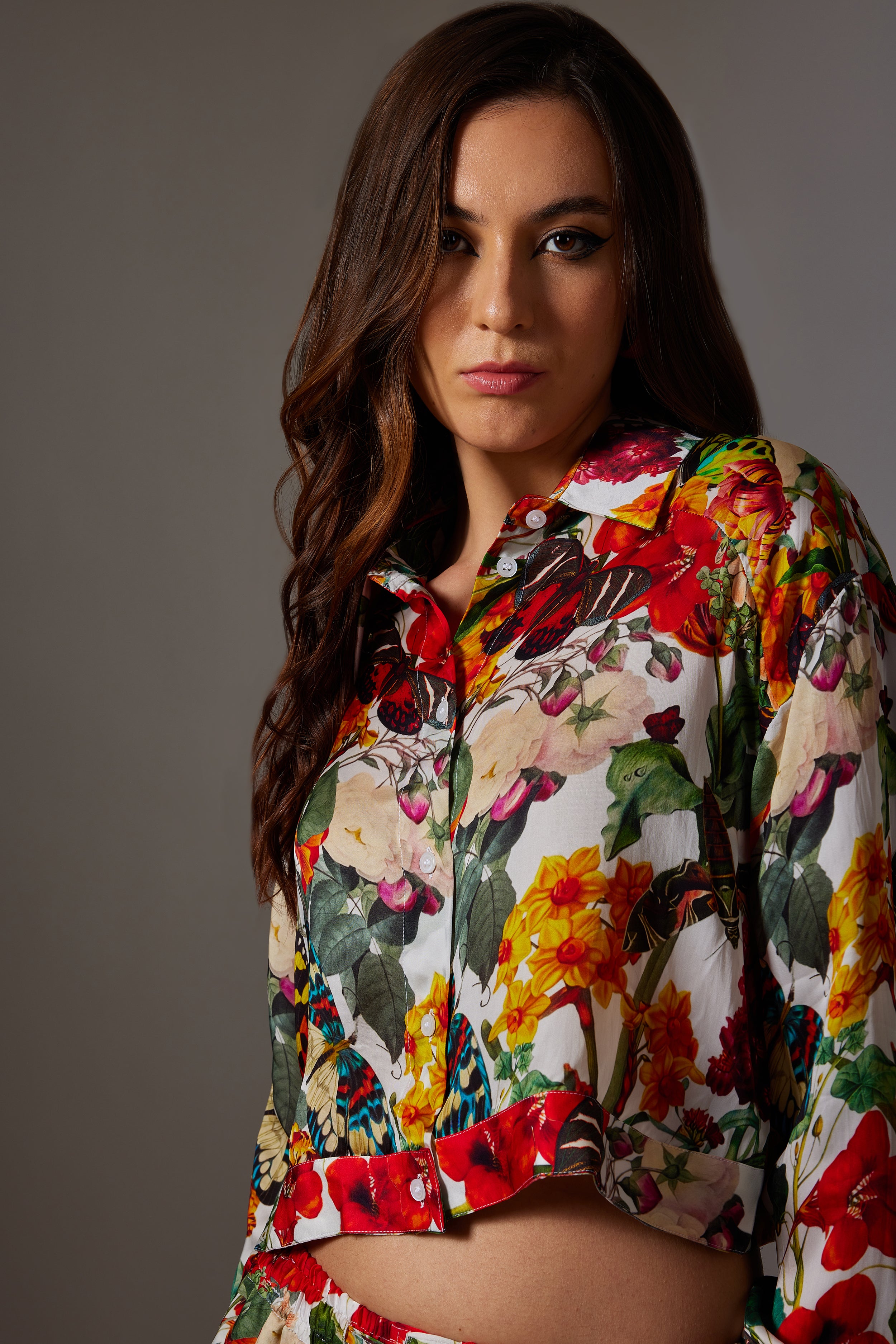 CANCLINI FLORAL PRINT MULTI COLOUR CROP SHIRT