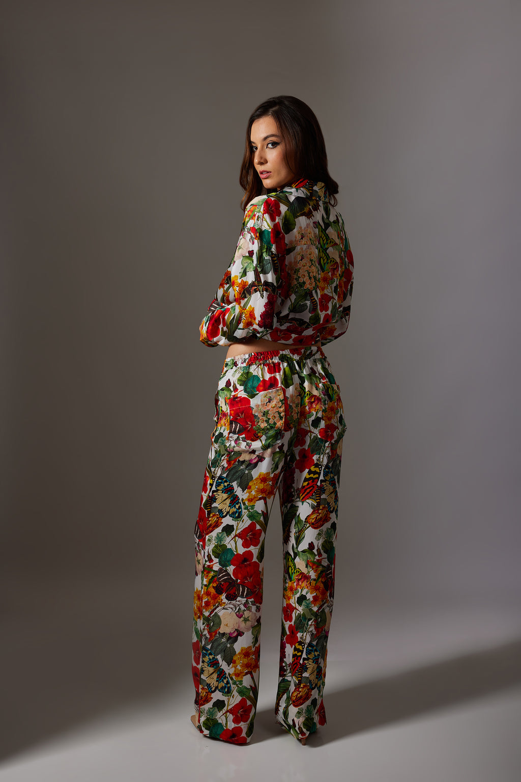 CANCLINI FLORAL PRINT MULTI COLOUR CROP SHIRT