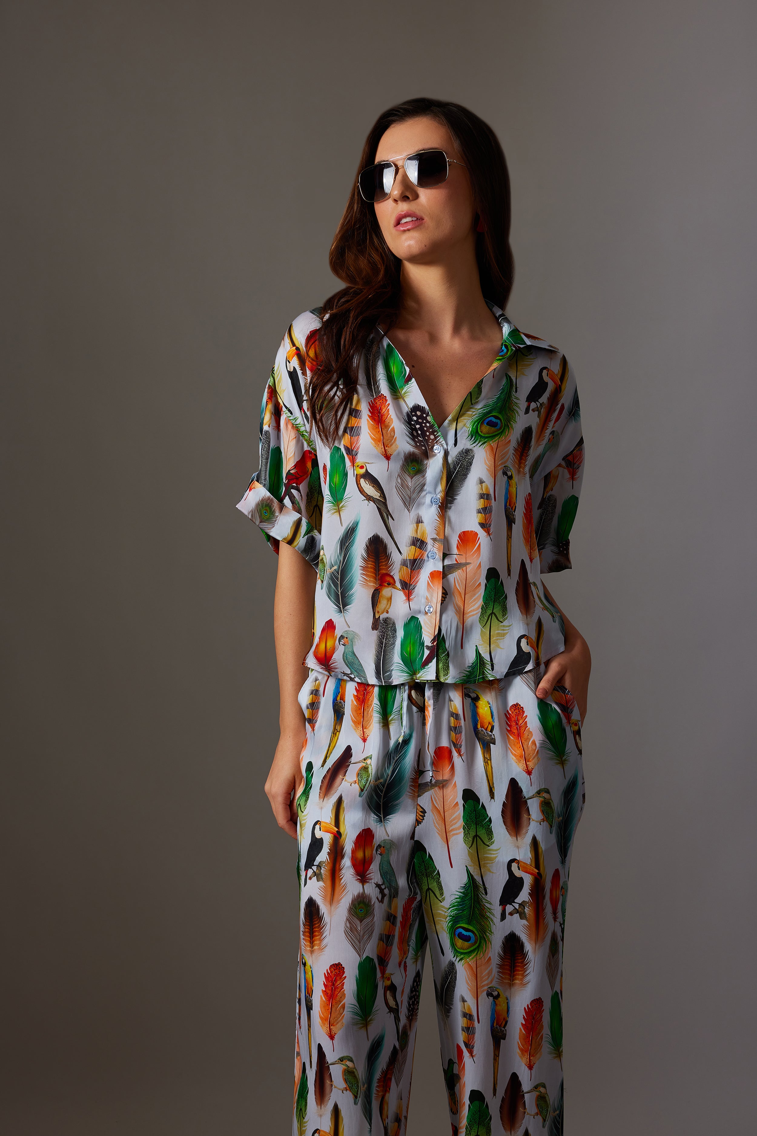 CANCLINI FEATHER PRINT SHIRT