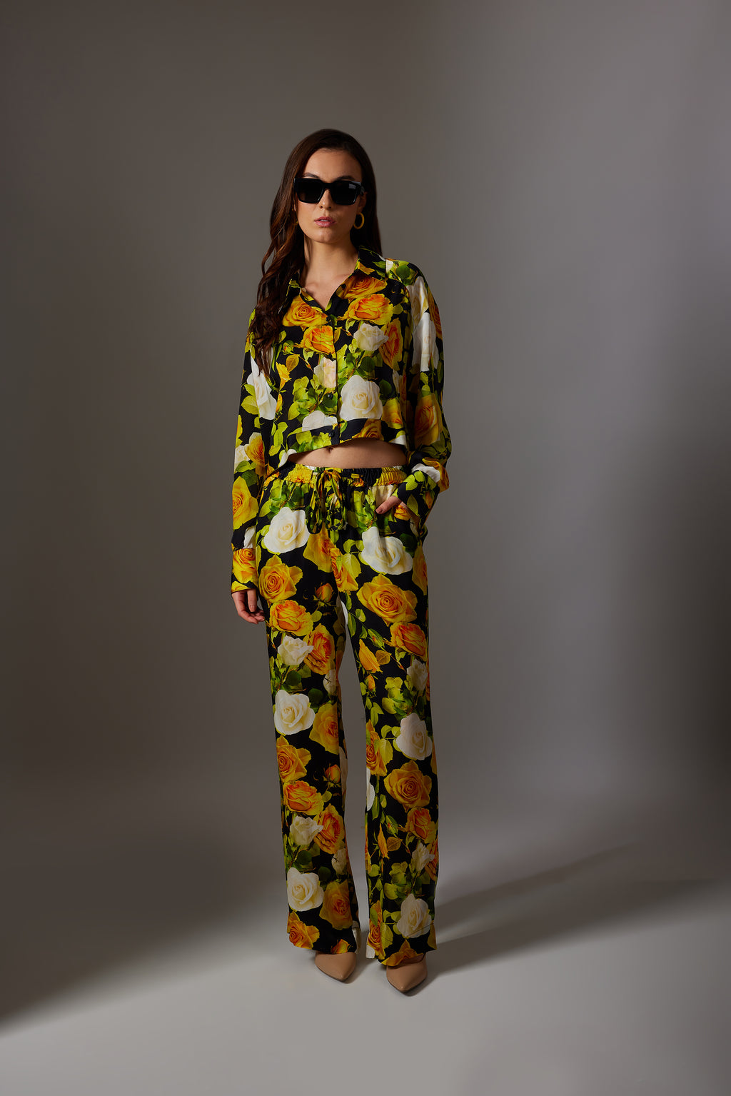 CANCLINI YELLOW ROSE CROP SHIRT