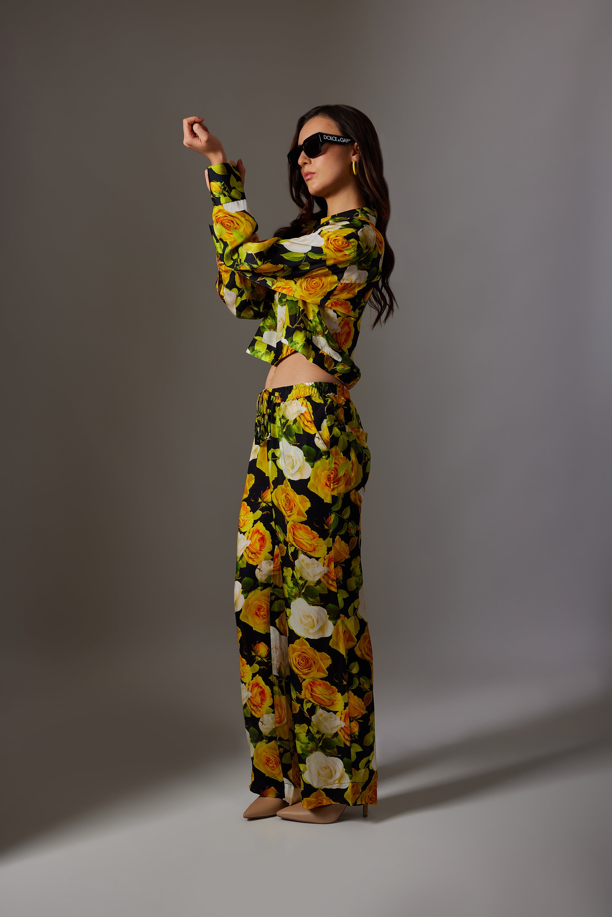 CANCLINI YELLOW ROSE CROP SHIRT