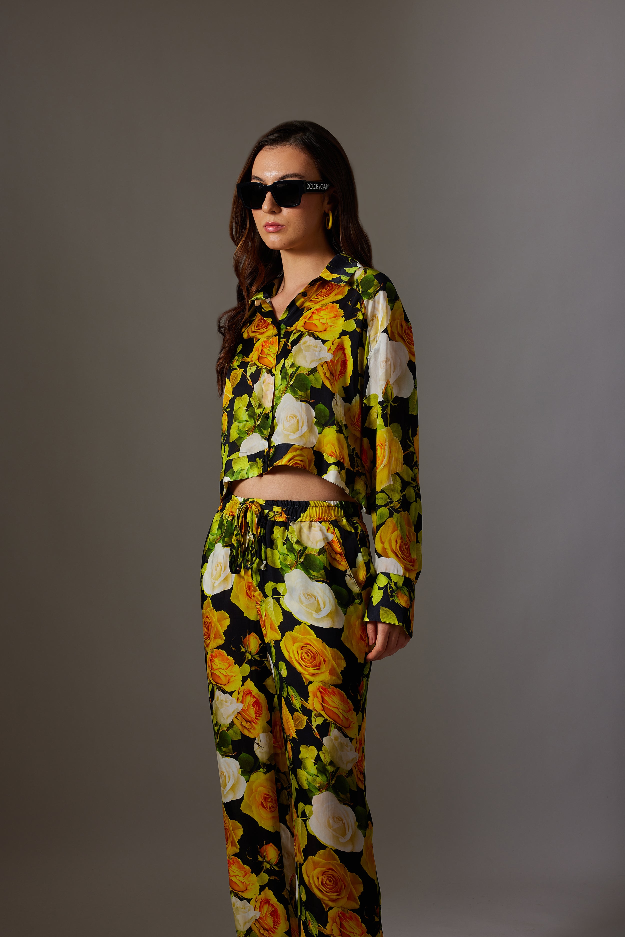 CANCLINI YELLOW ROSE CROP SHIRT