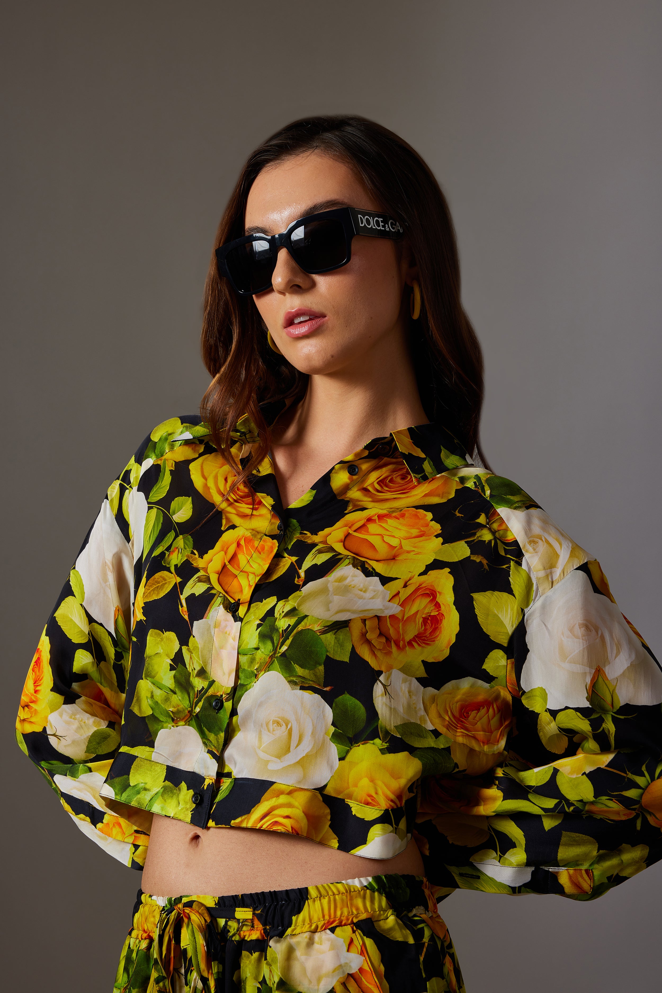 CANCLINI YELLOW ROSE CROP SHIRT