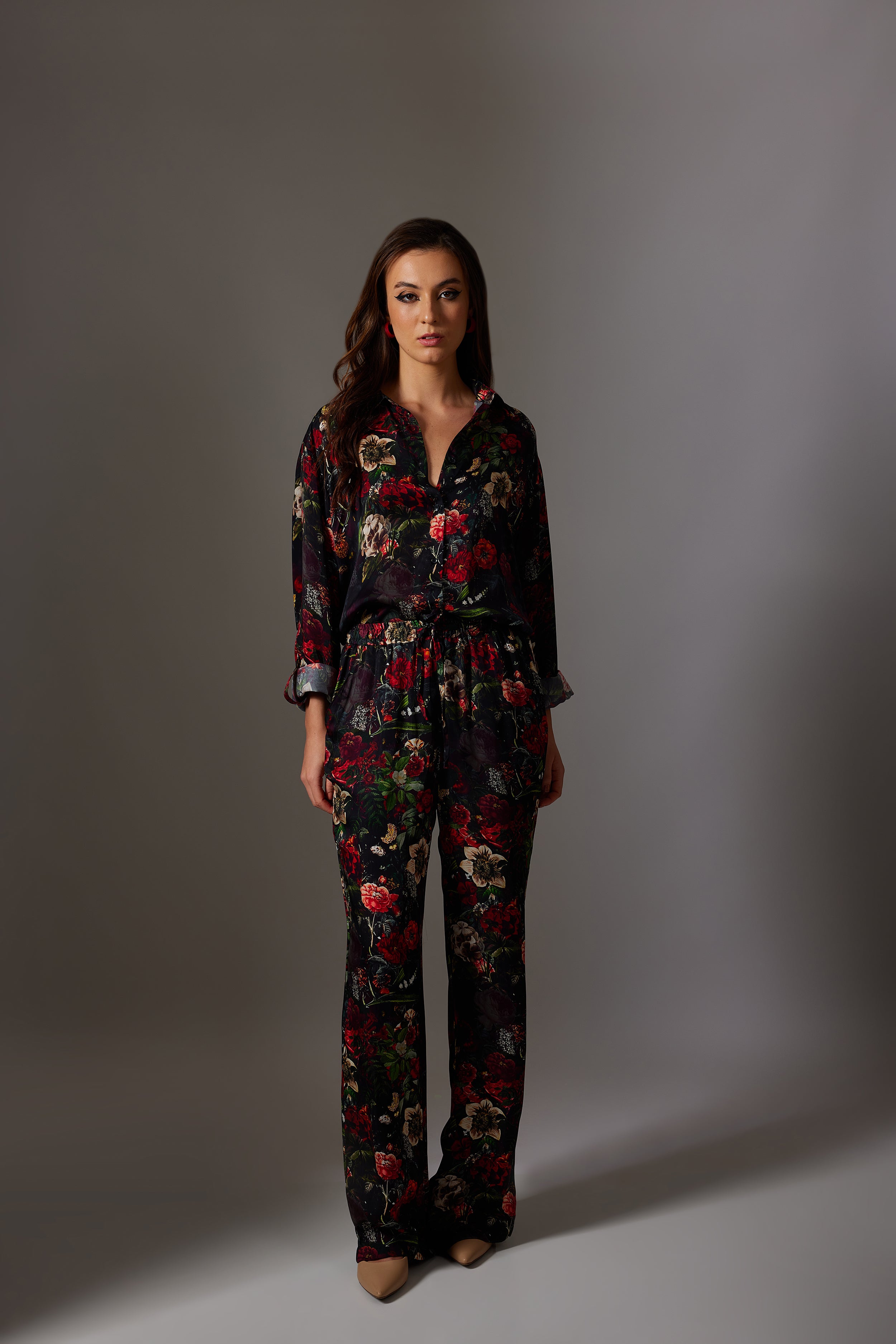 CANCLINI FLORAL PRINT BLACK AND RED SHIRT