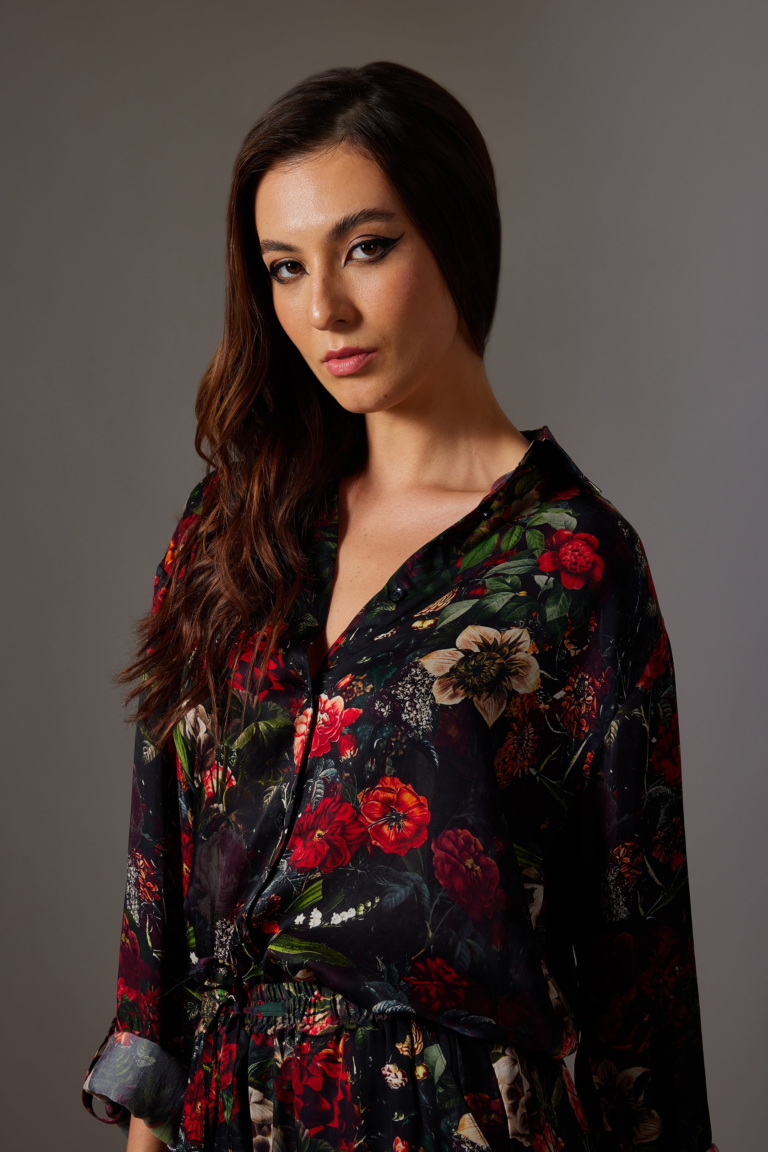 CANCLINI FLORAL PRINT BLACK AND RED SHIRT