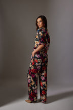 CANCLINI ROSE PRINT TIE-UP SLEEVE SHIRT