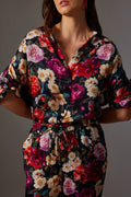 CANCLINI ROSE PRINT TIE-UP SLEEVE SHIRT