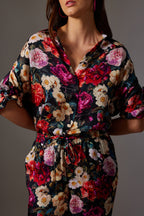CANCLINI ROSE PRINT TIE-UP SLEEVE SHIRT