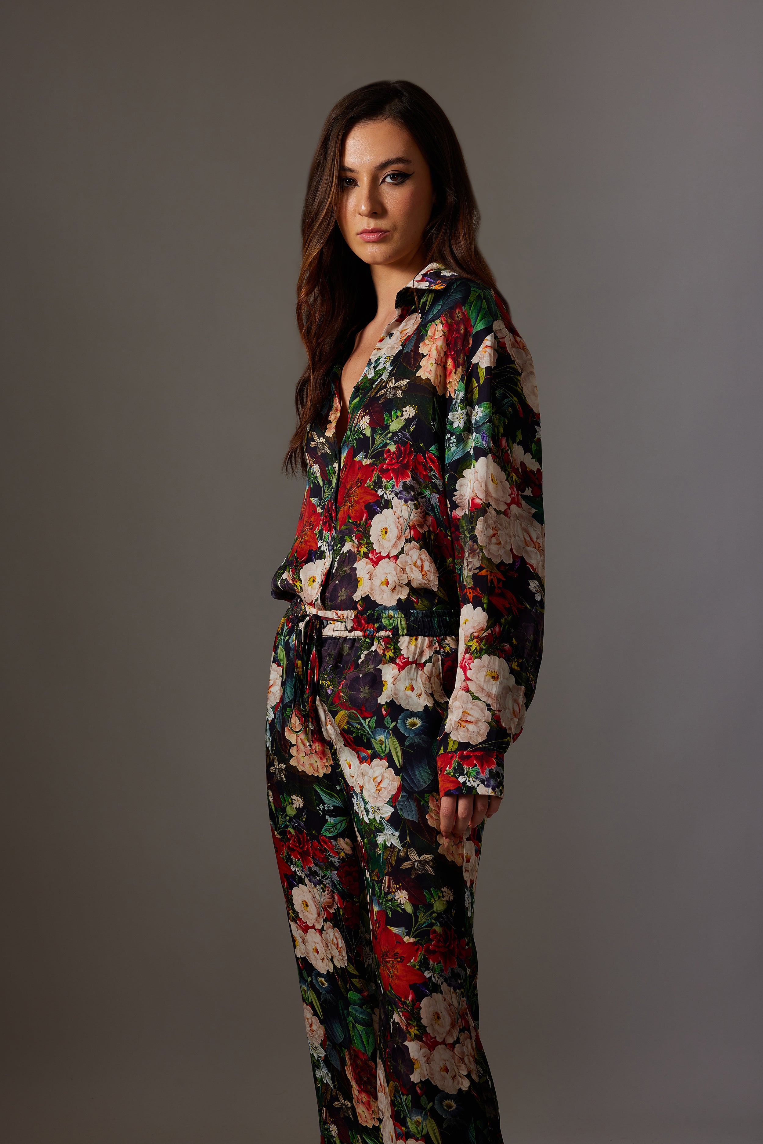 CANCLINI RED ROSE PRINT BLACK SHIRT