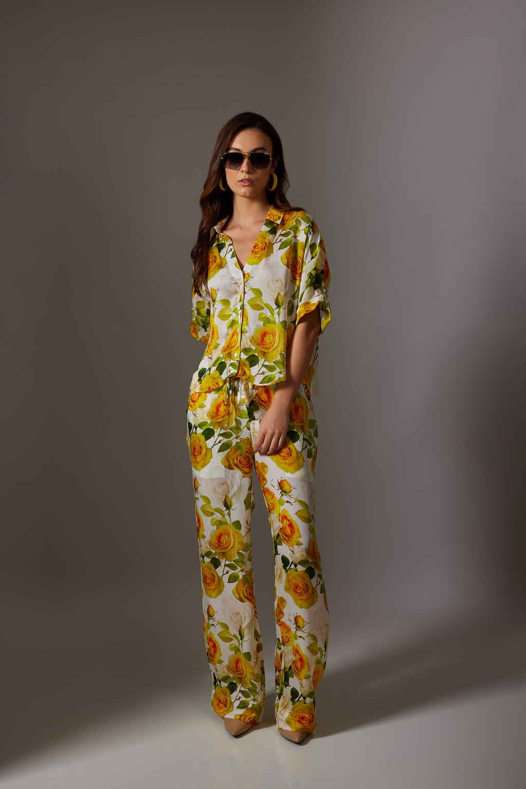 CANCLINI FLORAL PRINT YELLOW TIE-UP SHIRT