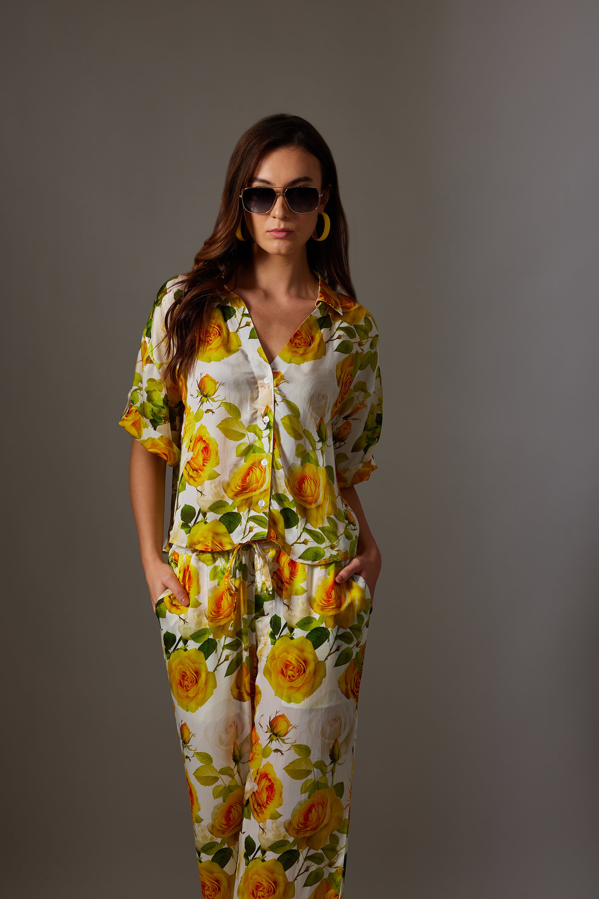 CANCLINI FLORAL PRINT YELLOW TIE-UP SHIRT